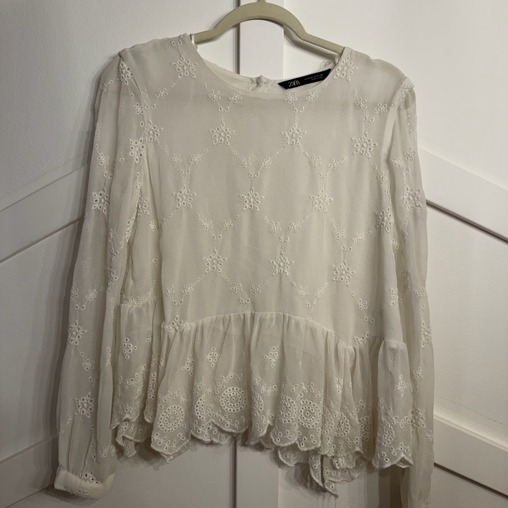 Zara Cream Embroidered Women's Blouse